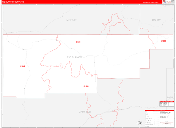 Rio Blanco County Wall Map Red Line Style
